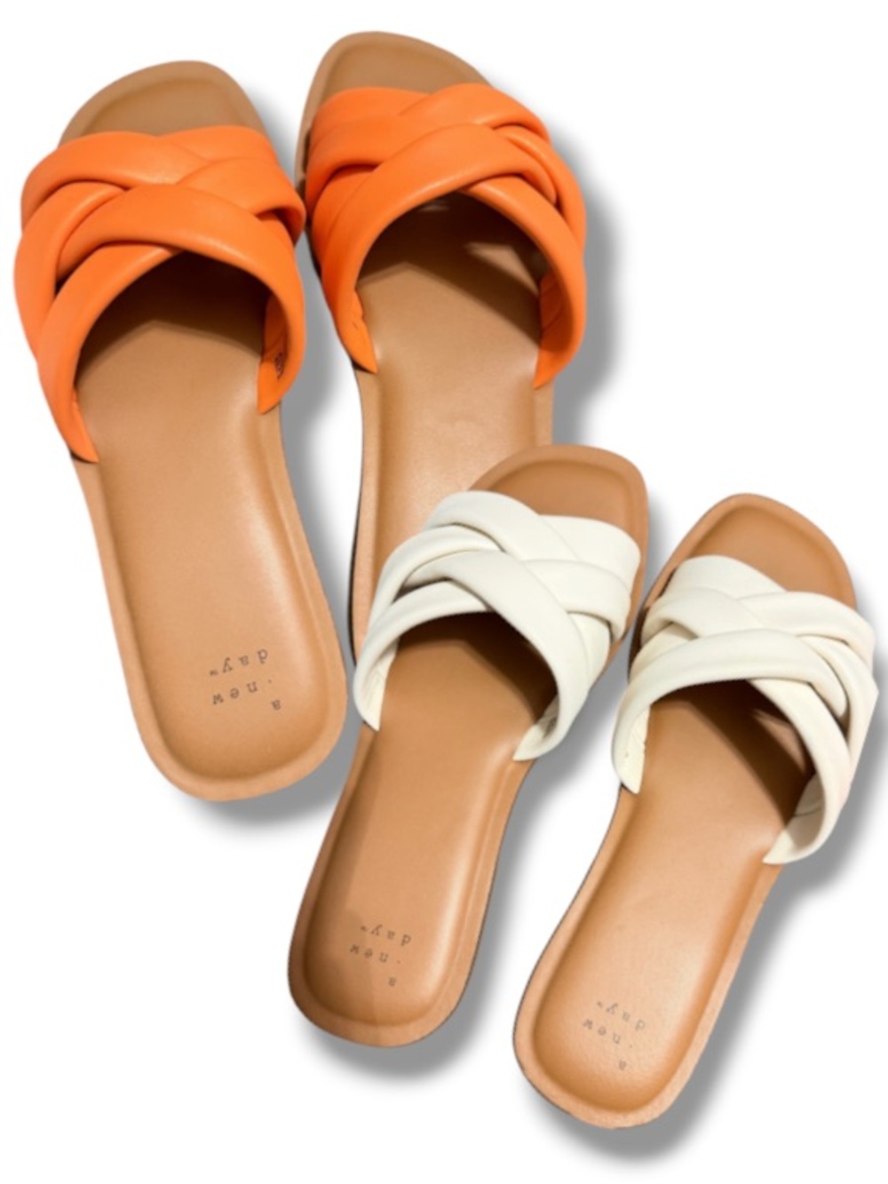 A New Day Bundle Women’s Crisscross Slide Sandals White & Orange